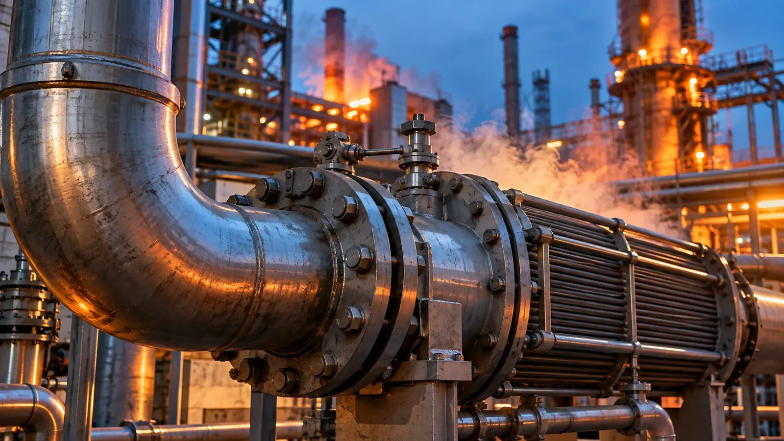 Vapeur et conduites métalliques dans une installation industrielle